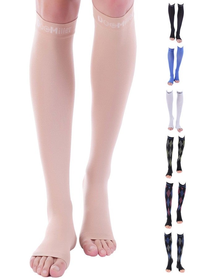 Doc Miller Open Toe Compression Socks for Men & Women, 30-40 mmHg Knee High Support, Toeless Design for Daily Leg Comfort, Breathable Nylon Spandex, 1 Pair - Image 1